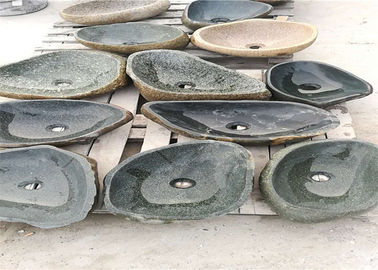 China Outdoor Natural Stone Sink Changeable Green Pebble Stone Material Customized Size supplier