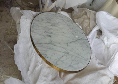 China Classic Carrara Marble Table Top , Round Coffee Table Top With Golden Edge supplier
