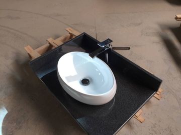 China Prefab Elegant Dark Grey Granite Vanity Tops Hotel Bathroom With Ceramic Sink supplier