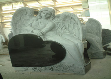 China Heart Shaped Engraving Granite Headstones , Carved Angel Custom Memorial Stones supplier