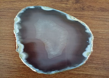 China Natural Color Polished Agate Slices , Stone For Crafts Gold Edge Coasters supplier