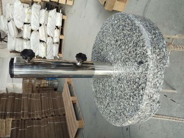 China Round Grey Granite Parasol Base , Hand Carry Sun Umbrella Stone Base With Wheel supplier