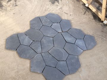 China Black Slate Natural Stone Tiles Back Mesh Machine Cut Slate Floor Paving Tiles supplier